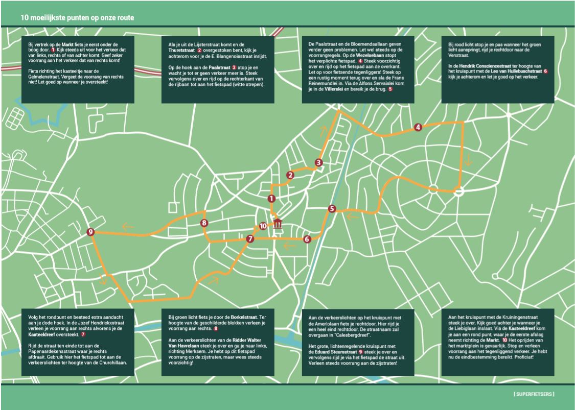 Kaart van het Superfietser-parcours door Schoten